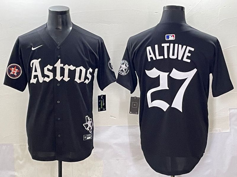 Men 2025 Houston Astros 27 Altuve Black Five generations Joint Name Nike MLB Jersey style 15